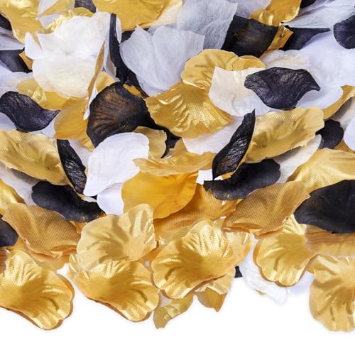 Fumwase 1800pcs Artificial Rose Petals Bulk Wedding Party Decorations Black White Gold