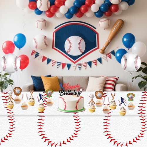 Baseball Party Tablecloths - 3-Pack Disposable Plastic Covers 54 x 108 Inch