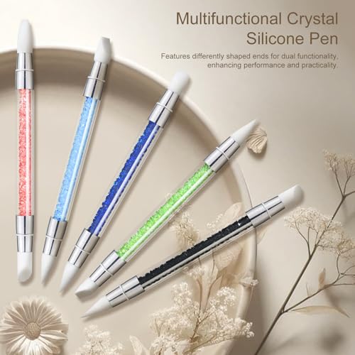 Kootinn 5-Piece Dual-Tipped Silicone Nail Art Sculpture Pen Set with Rhinestones