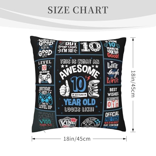 10th Birthday Gift for Boy 18x18 Inch Throw Pillow Cover, Black Design