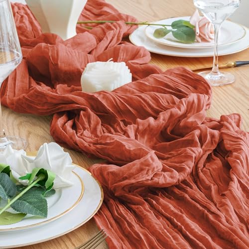 12 Pack Terracotta Cheesecloth Table Runners 10FT Boho Sheer Linen