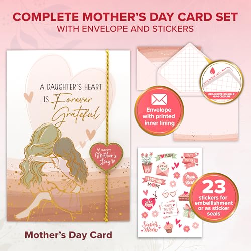 Gold Glitter Foil 5x7 Mother's Day Card from Daughter with Charm