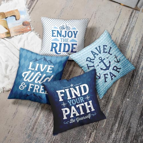 Cosovia 18x18 Inch Blue Nautical Quote Throw Pillow Covers, Set of 4