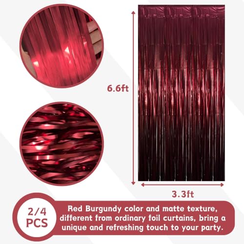 Matte Burgundy Foil Fringe Tinsel Backdrop - 2 Panels, 3.3x6.6 Ft