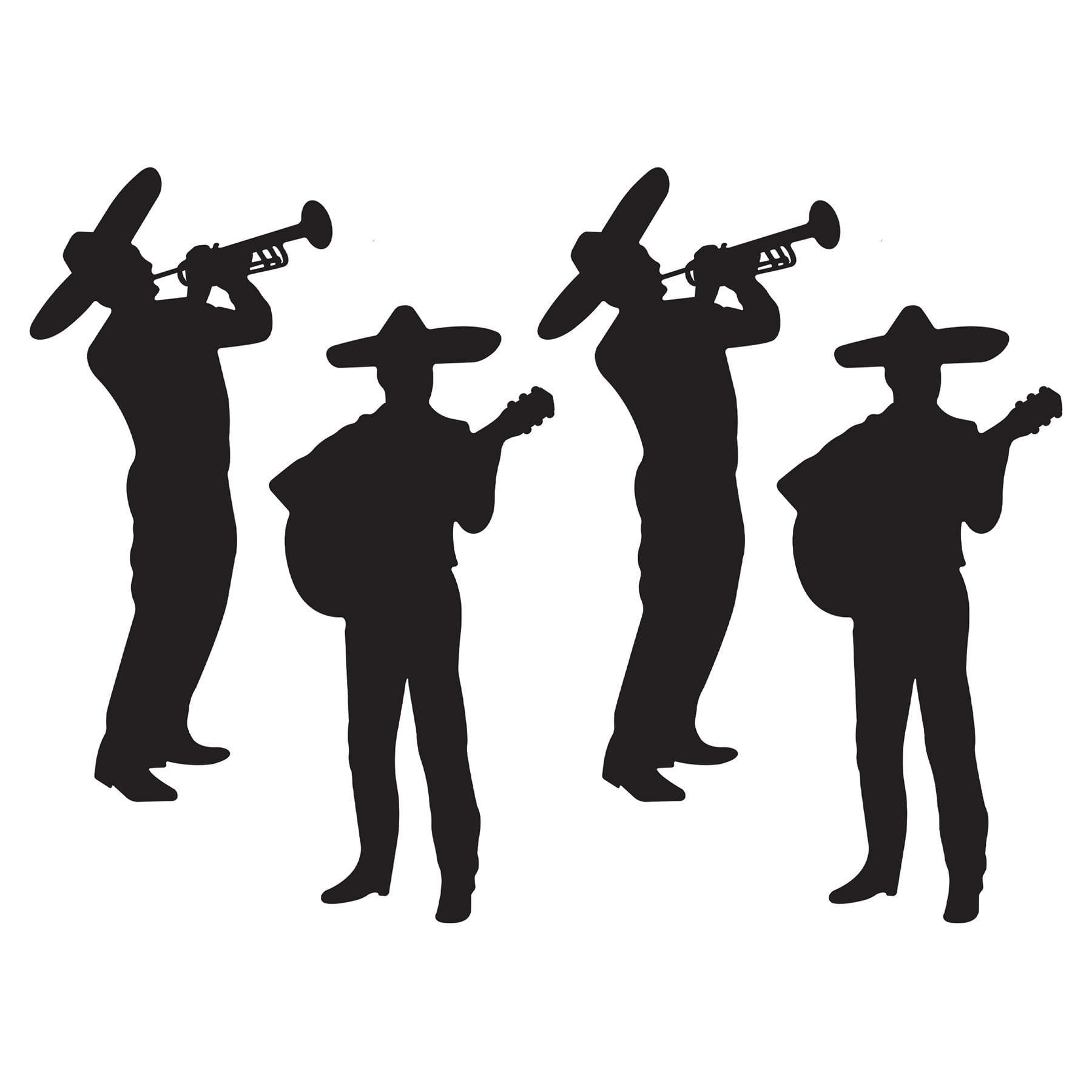 Beistle Mariachi Band Silhouettes, Set of 4- Fiesta Party Decor Props for Mexican Theme Celebrations, Musician Wall Art, and Cinco de Mayo and Taco Tuesday Decorations