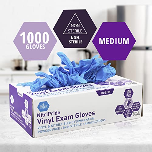 MED PRIDE Nitrile/Vinyl Blend Exam Gloves, Powder-Free, Medium, 1000-Count