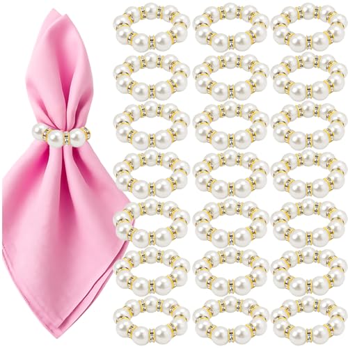 20Pcs Gold Pearl Napkin Ring Set - Wedding Party Table Decor Aa-Gold
