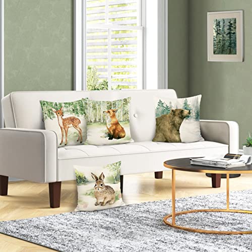Bonhause Forest Animals Pillow Covers Set of 4 - 18x18 Inch Decorative Cases