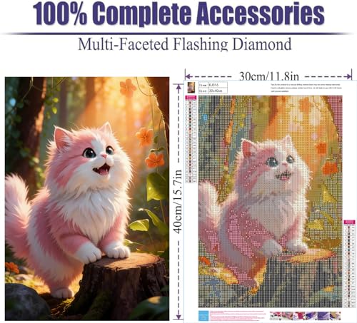 NebuIuxe 5D Diamond Painting Kit - Fluffy Pink Cat Fantasy Forest 12 x 16
