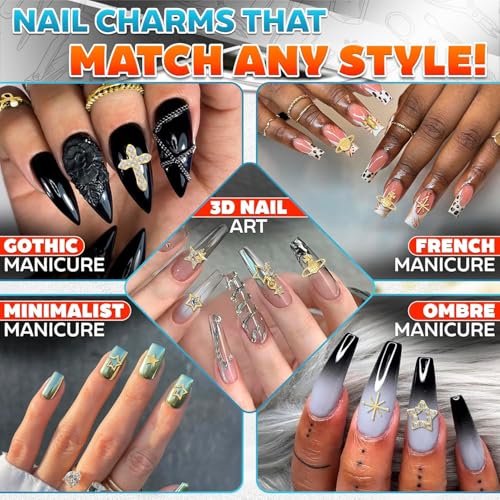 Evrblock 110 Pcs Gold Star Nail Charms Kit - 12 Assorted Alloy Designs