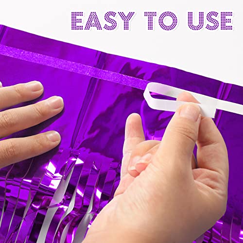 2 Pack Purple Foil Fringe Curtains - 3.28 x 8 ft Backdrop for Parties
