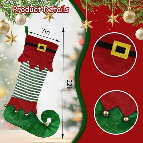 Christmas Stockings for Fireplace Green Gnome Boot Style E - Large Red & Green Velvet Decor