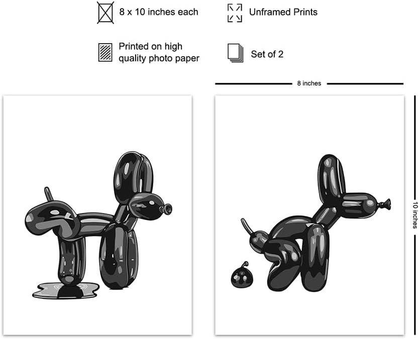 Skiennix Balloon Dog Bathroom Decor Set - Cute Y2K Black Bath Print & Wall Art | Aesthetic Kids' Decor
