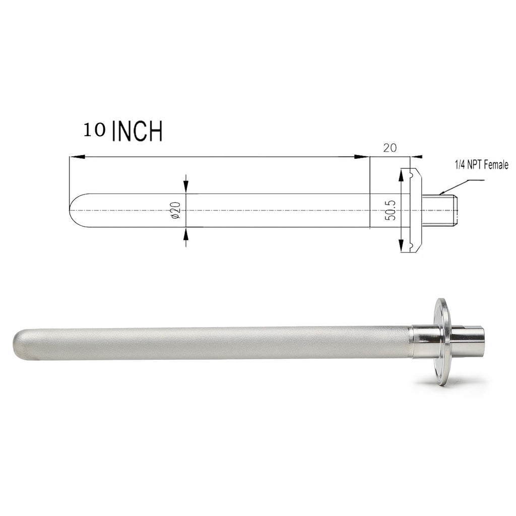 Stainless Steel 1.5" Tri-Clamp Ferrule Diffusion Stone,1.5 Inch Tri Clamp Carbonation 2 Micron Aeration Stone,Male Connect 1/4" NPT CO2 inlet,10" Length for Brew Aeration Equipment