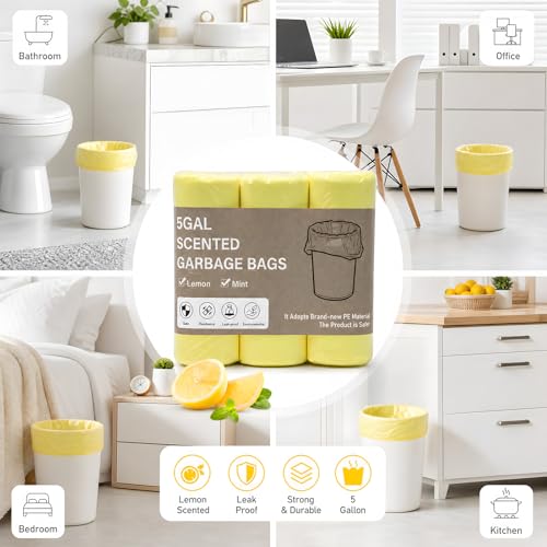 5 Gallon Scented Trash Bags - 60 Count Fresh Lemon, Durable Design