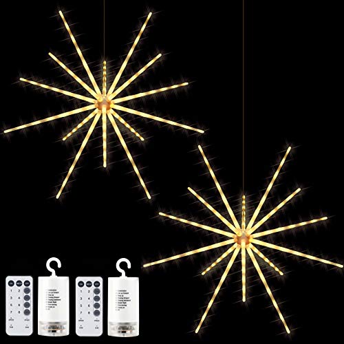 Starburst LED String Lights with Remote - Yellow 2-Pack, 8 Modes, Waterproof