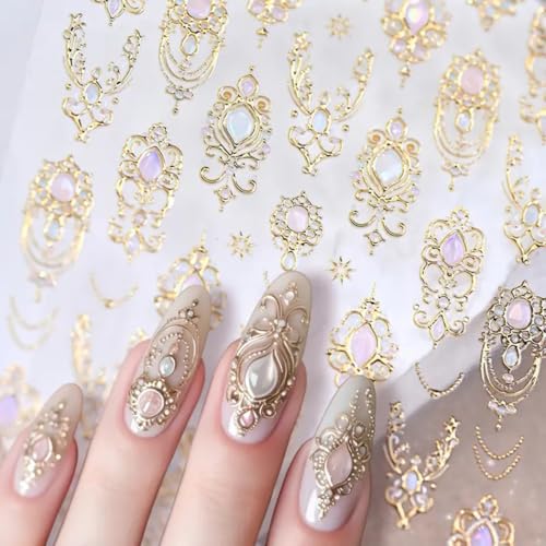 POWPOP Golden Baroque 5D Embossed Nail Art Stickers Bohemian Decals