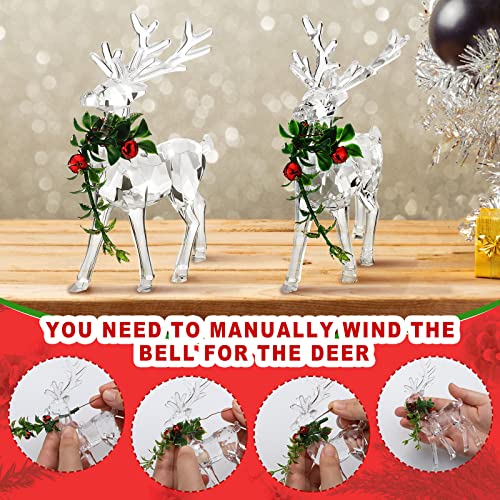Christmas Acrylic Reindeer Figurines Set with Red Bell Berries - 4 Pieces