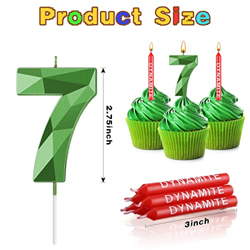 Fumete 13 Pcs Dynamite Birthday Candles - Green Pixel Theme