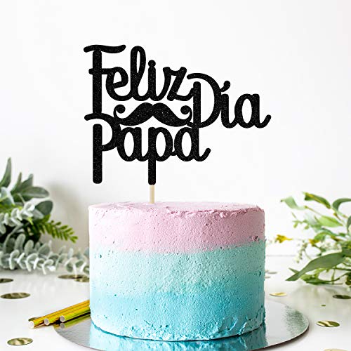 Feliz Dia Papa Cake Topper - Black Glitter Father's Day Decoration