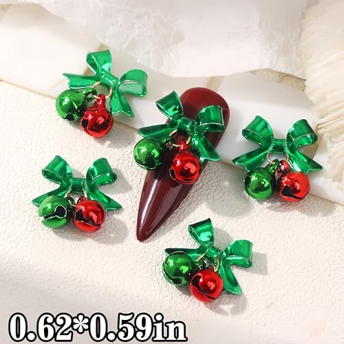 21Pcs Christmas Nail Art Charms 3D Alloy Bow and Bell Rhinestones for Winter Holidays DIY