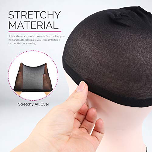 Fandamei 6PCS Black Wig Cap Stretchy Nylon Stocking Caps for Women