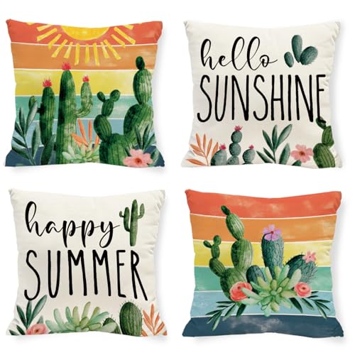 Summer Green Cactus Throw Pillow Covers - 18x18 inch (Pack of 4)