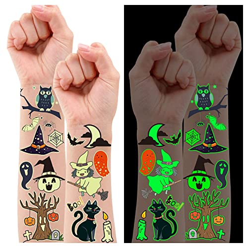 Glow-in-the-Dark Halloween Temporary Tattoos for Kids 24 Sheets