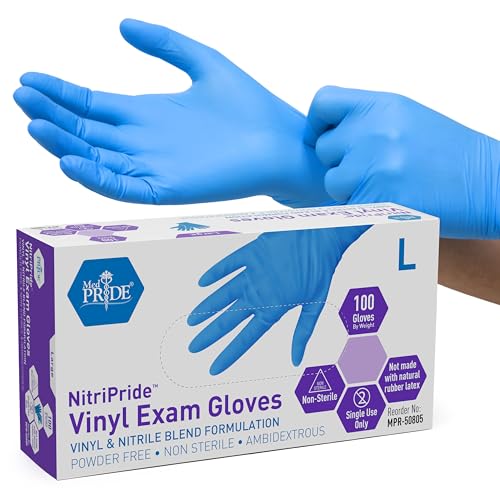 MED PRIDE Large Nitrile/Vinyl Blend Exam Gloves, 100-Count - Powder-Free
