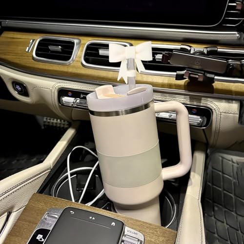 Jinshining Bow Silicone Straw Cover for Stanley 30 & 40 oz Tumbler (Beige)