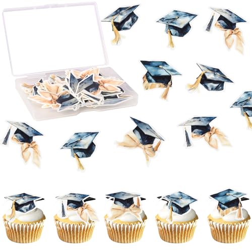 60 PCS Edible Graduation Cap Cupcake Toppers for Class of 2026