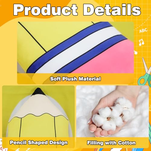 Cute Pencil Plush Pillow for Classroom & Home Decor - 19.69 Inches