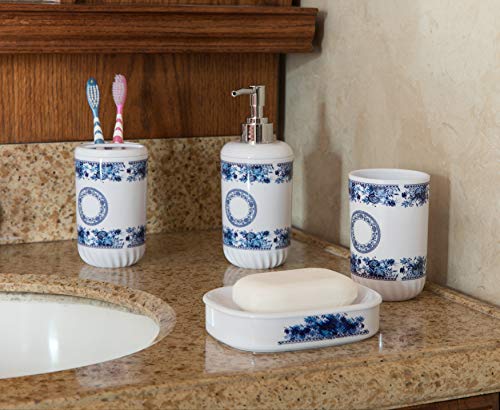 Basicwise 4-Piece Bathroom Accessory Set - Soap Dispenser & Holder, White