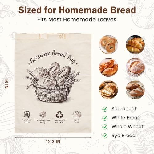 Eveqora Beeswax Bread Bag for Sourdough - Reusable Storage with Label Holder