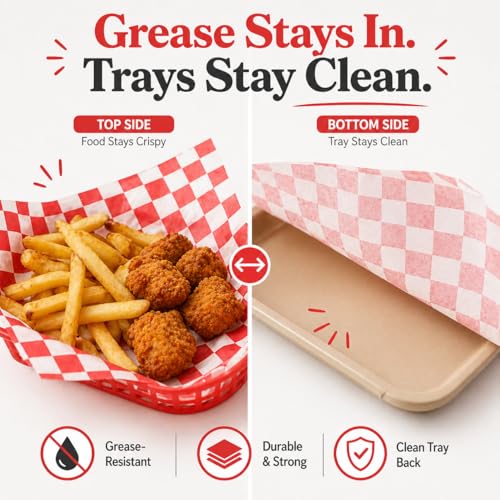 Red & White 7x7 Inch Food Basket Liners, 200-Pack Grease-Resistant Wax Paper