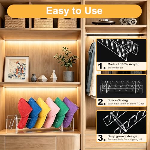 Acrylic Hat Organizer Rack - 2-Pack Clear Cap Storage for 14 Baseball Caps