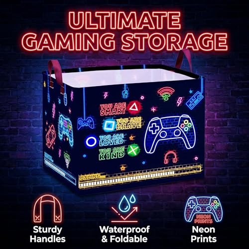 Neon Gamer Laundry Basket - Collapsible 36L Waterproof Storage Bin