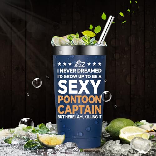 Fufandi Pontoon Mug Navy Blue - 20 oz Captain’s Tumbler for Boat Enthusiasts