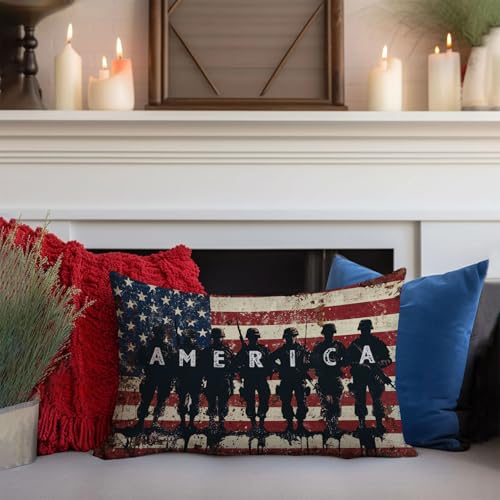 NUTEEN Patriotic 12x20 Inch American Flag Throw Pillow Cover for 4th of July Memorial Day