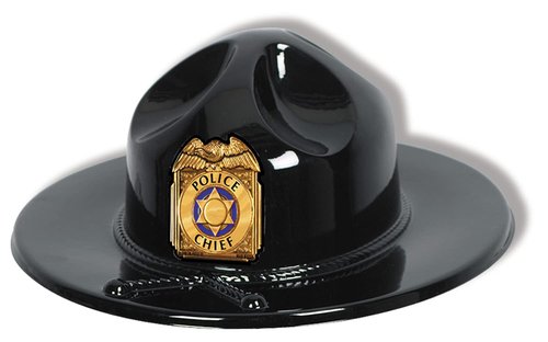 Beistle 24 Piece Police Chief Plastic Trooper Party Hats – Halloween Costume Accessory, Black