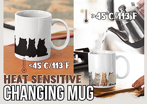 Heat Sensitive Cat Mug - 12oz Coffee Cup for Cat Lovers, Gifts for Women & Men