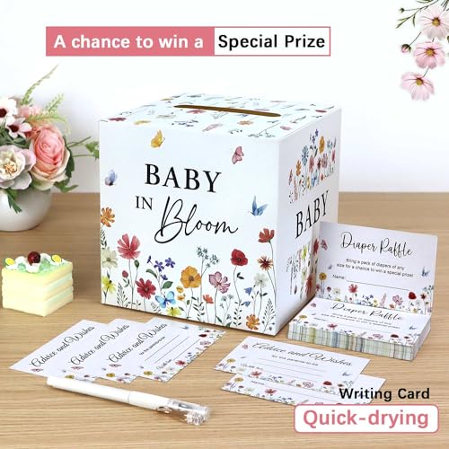 Baby Shower Diaper Raffle Box with 50 Tickets Wildflower Design Gift Set