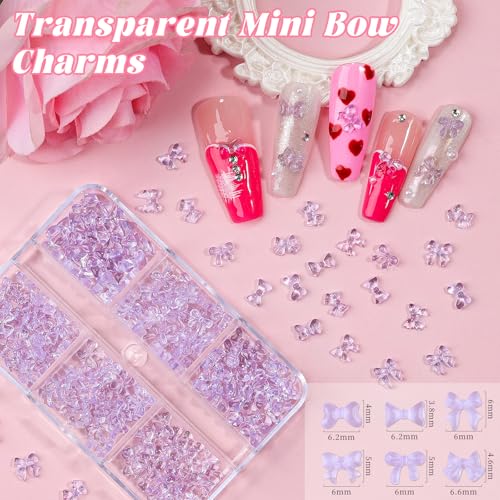 3D Bow & Flower Nail Charms Kit with Rhinestones and Pearls, 4 Boxes