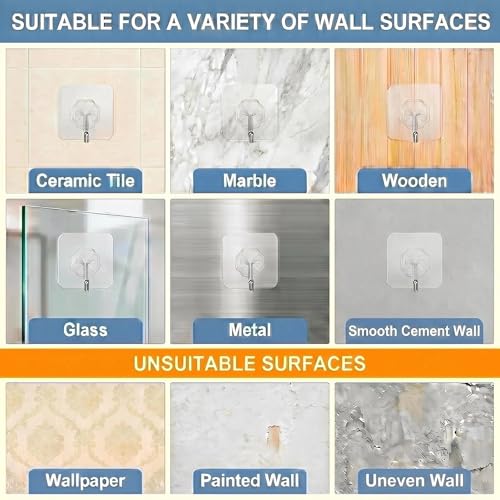 Heavy Duty Adhesive Wall Hooks - 10 Pack, 33 lbs Capacity