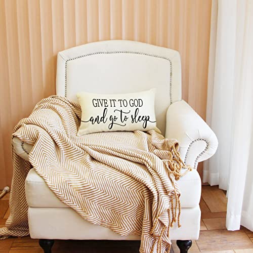 Farmhouse Pillow Cover with 'Give It to God' Quote - 12x20 Inch Decorative Cushion Case