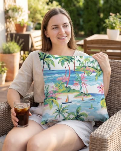 Beach Tropical Island Throw Pillow Cover 18x18 Inch - Soft Coastal Decor