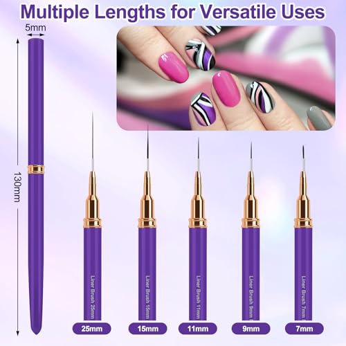 MUIIGOOD 5-Piece Nail Art Liner Brush Set for Fine Lines and UV Gel Painting
