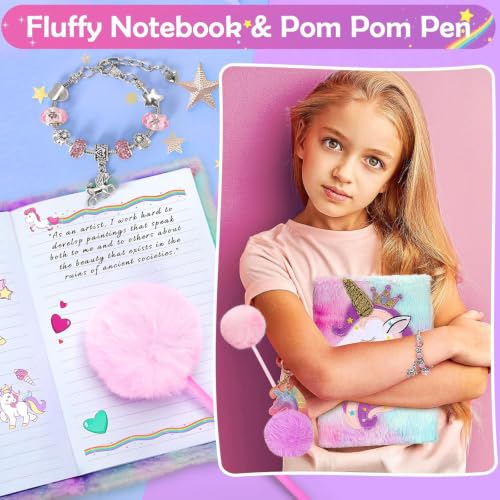 Unicorn Gift Set for Girls Ages 6-10 - Plush Diary, LED Star Pillow & More