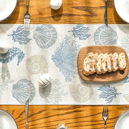 Coastal Beach Table Runner Nautical Sea Shell Starfish 13x72 Linen