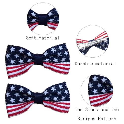 American Flag Patriotic Hair Bow Clips, Red White and Blue 6-Pack